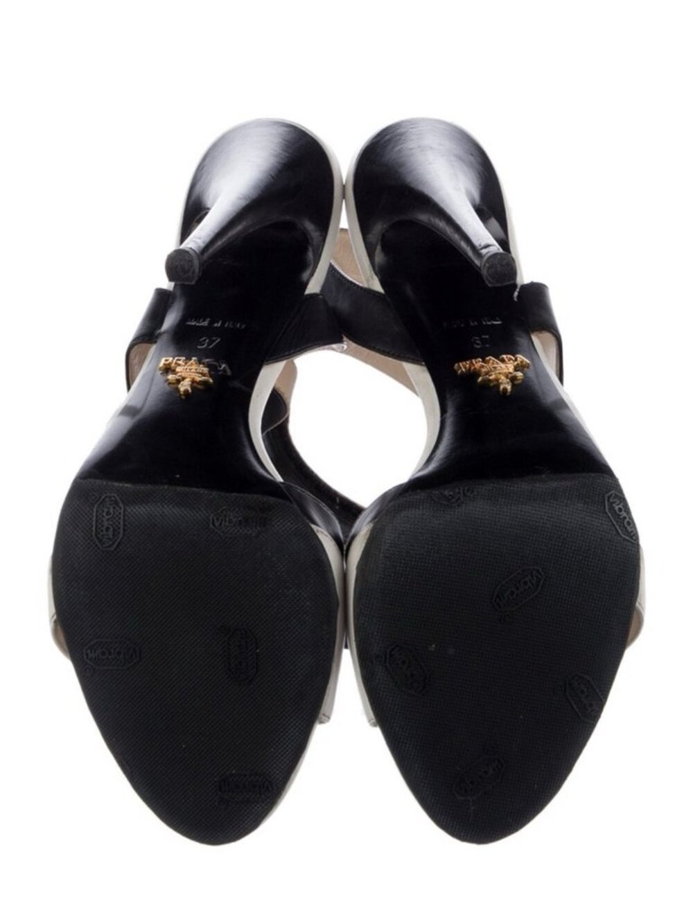 Prada Authentic Leather Black White Slingback High Heel Pumps Sandals 7 - Picture 5 of 9